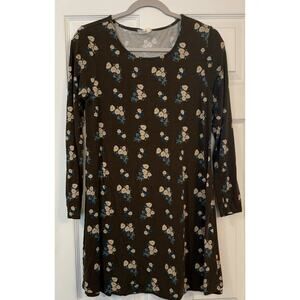 Natural Life Mini Tunic Dress Sz MED Brown LS Fall Floral Casual College Teacher